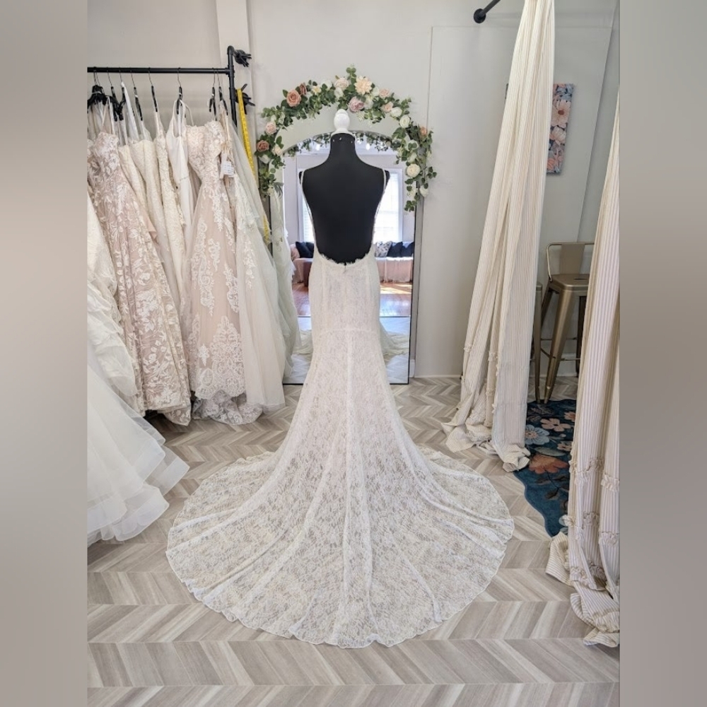 WG3827 All Over Lace Low Back Sheath Wedding Dress